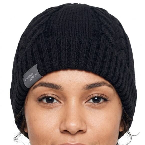 Under Armour Accessories - Under Armour Cable Knit Black Beanie Winter Hat Basic Minimalist NEW no Tags